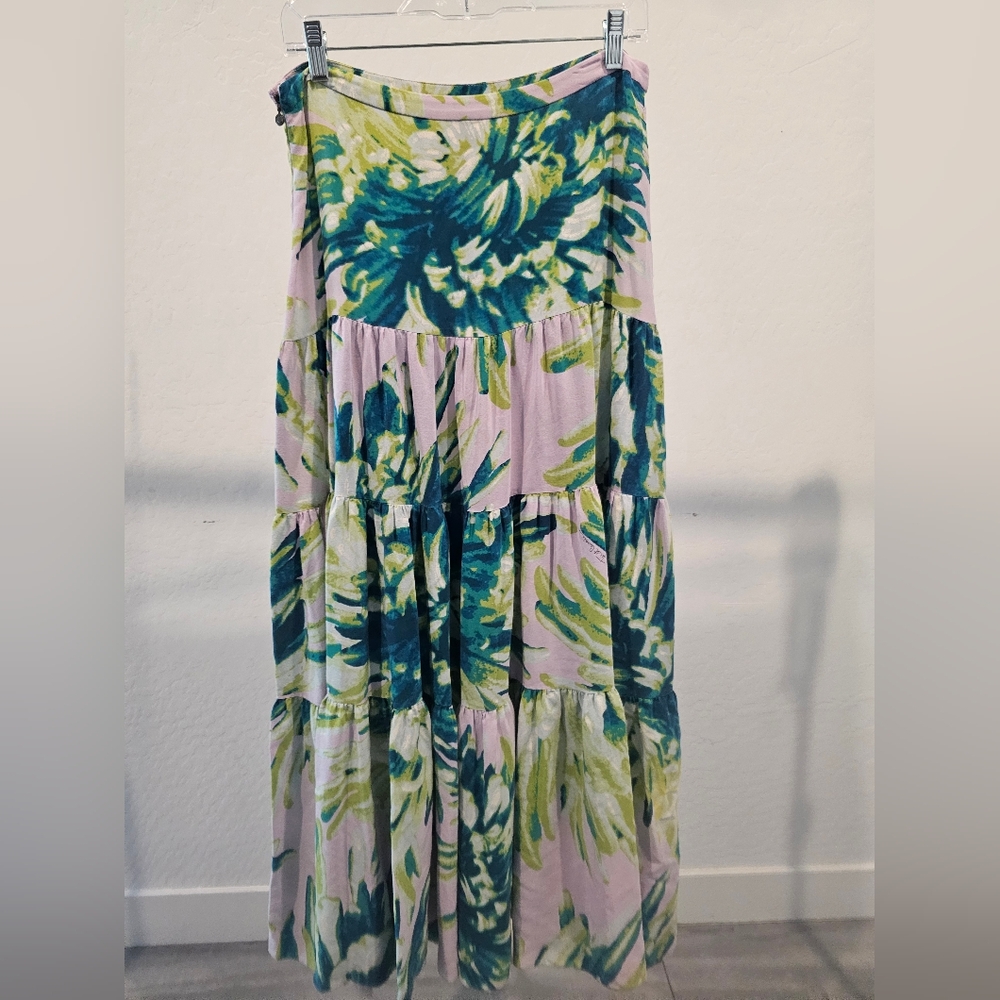 Just Cavalli Maxi A-Line Skirt Green and Purple Resort Wear